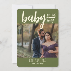 Baby on the Way Two Photo Custom Text Pregnancy Announcement