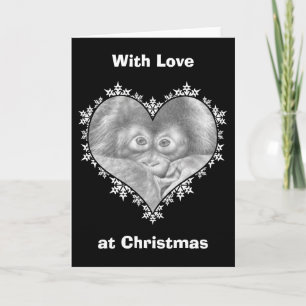 Baby Orangutan Snowflake Heart Christmas Card