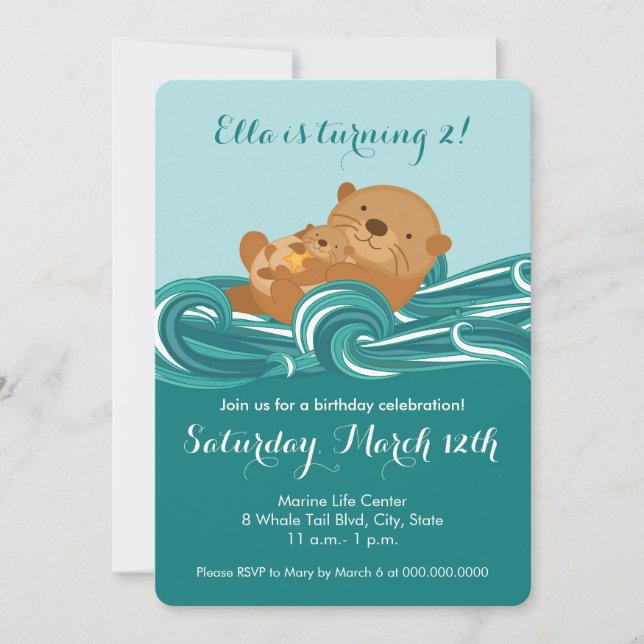 Baby Otter Birthday Party Invitation (Front)