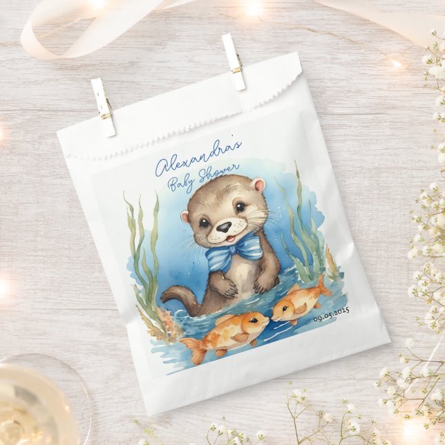 Baby Otter Boy Baby Shower Favour Bags (Clipped)