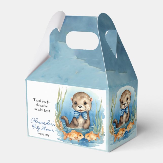 Baby Otter Boy Baby Shower Favour Box (Front Side)