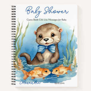 Baby Otter Boy Baby Shower Guest Gift List Notebook