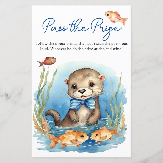 Baby Otter Boy Baby Shower Pass the Prize Game (Back)