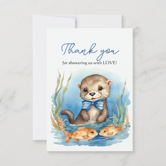Baby Otter Boy Baby Shower Thank You Card (Front)