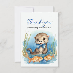 Baby Otter Boy Baby Shower Thank You Card