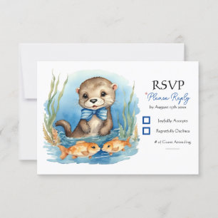 Baby Otter Boy Birthday Party RSVP Card
