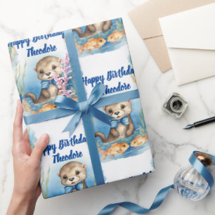 Baby Otter Boy Personalised Wrapping Paper