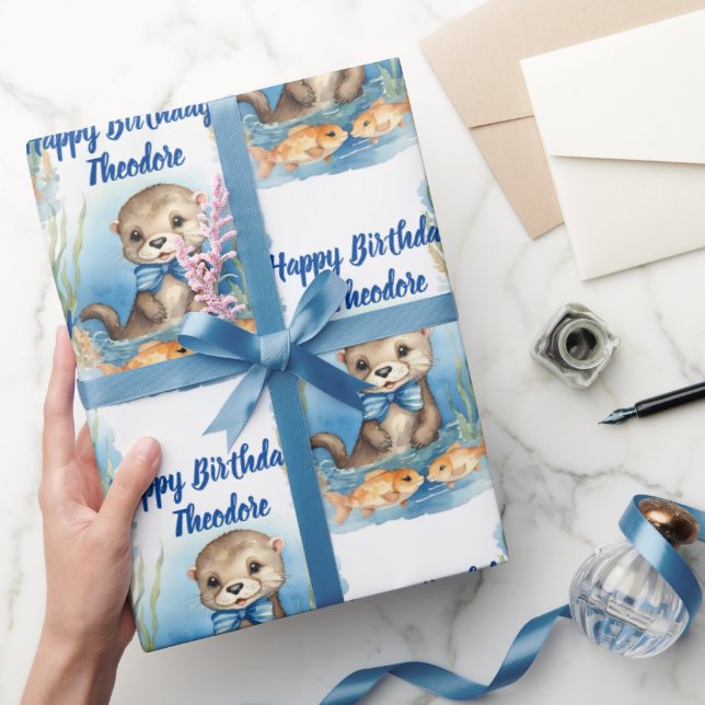 Baby Otter Boy Personalised Wrapping Paper (Gifting)