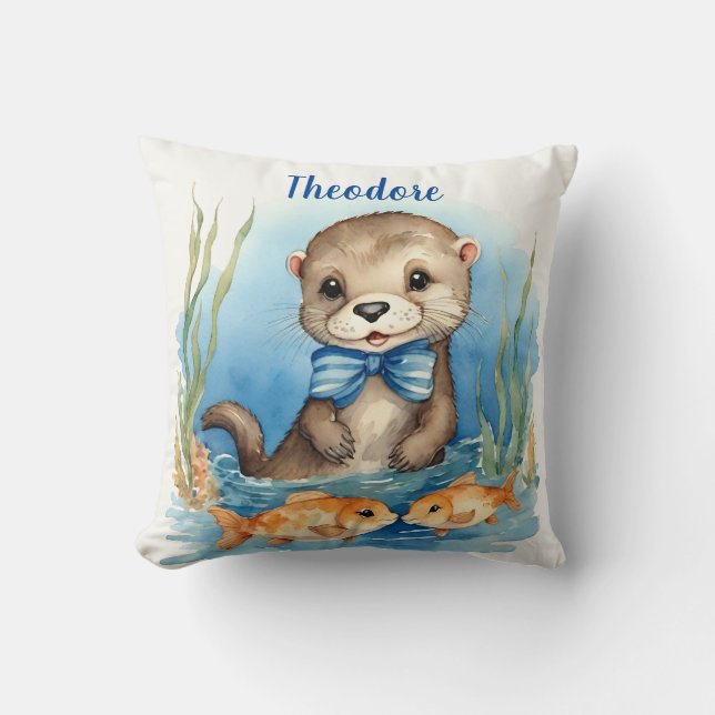 Baby Otter Boys Personalised  Cushion (Front)