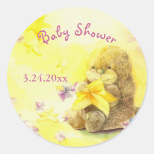 Baby Otter Cute Baby Shower Invitation Classic Round Sticker