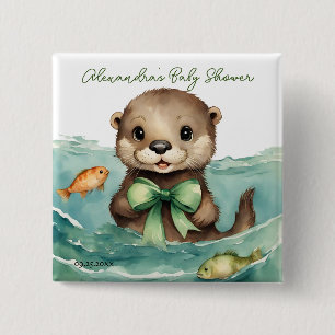 Baby Otter Gender Neutral Baby Shower 15 Cm Square Badge