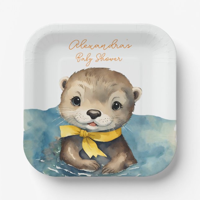 Baby Otter Gender Neutral Baby Shower Paper Plate (Front)