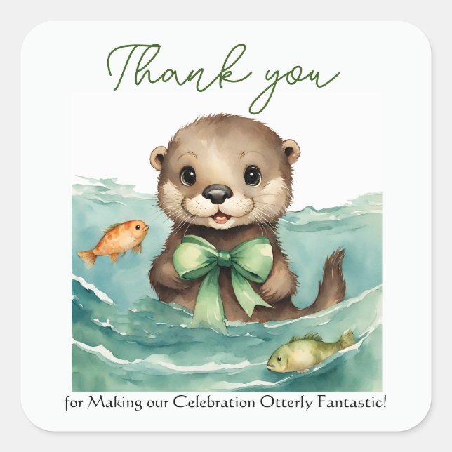 Baby Otter Gender Neutral Baby Shower Thank You Square Sticker (Front)