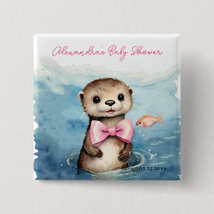 Baby Otter Girl Baby Shower 15 Cm Square Badge
