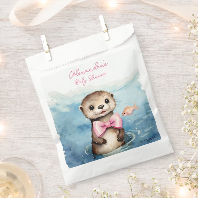 Baby Otter Girl Baby Shower Favour Bags (Clipped)