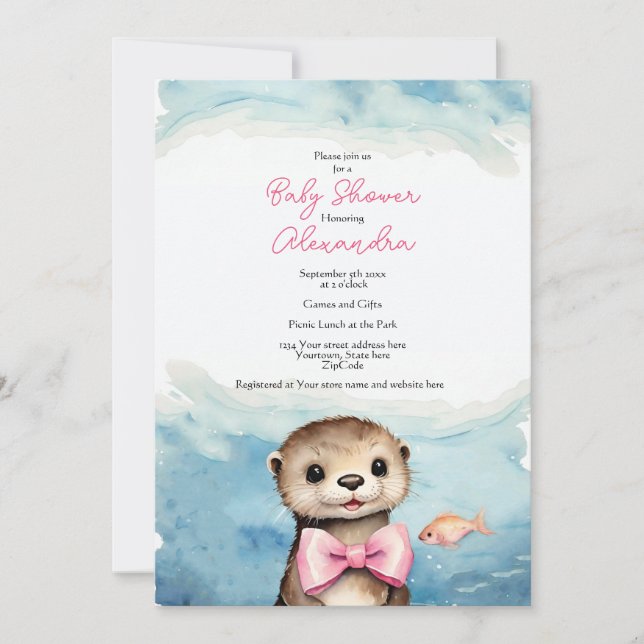 Baby Otter Girl Baby Shower Invitation (Front)