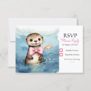 Baby Otter Girl Baby Shower RSVP Card