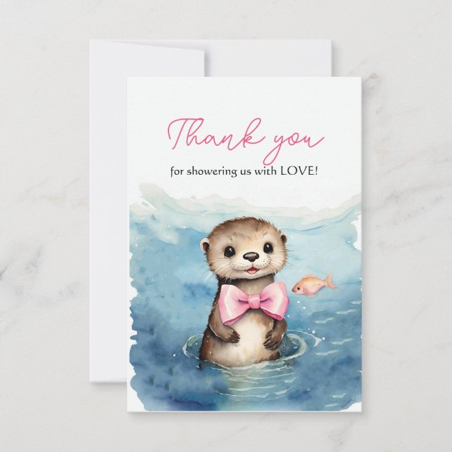 Baby Otter Girl Baby Shower Thank You (Front)