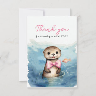Baby Otter Girl Baby Shower Thank You Card
