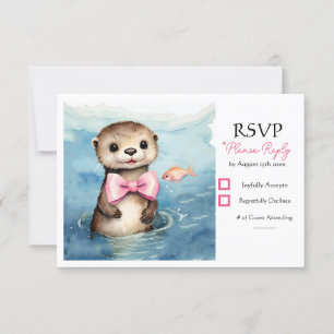 Baby Otter Girl Birthday Party RSVP Card