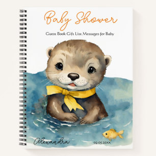 Baby Otter Neutral Baby Shower Guest Gift List Notebook