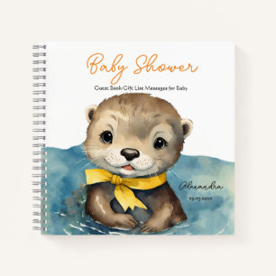 Baby Otter Neutral Baby Shower Guest Gift List Notebook