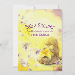 Baby Otter Purple & Yellow Baby Shower Invitation