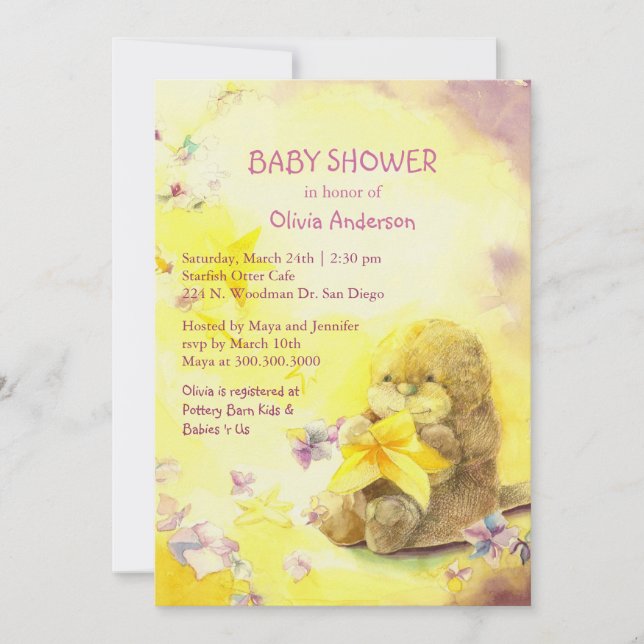 Baby Otter & Starfish Cute Baby Shower Invitation (Front)
