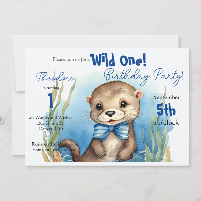 Baby Otter Wild One Boy Birthday Invitation (Front)