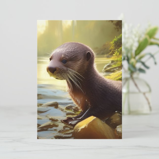 Baby Otter Wildlife Portrait Card (Standing Front)