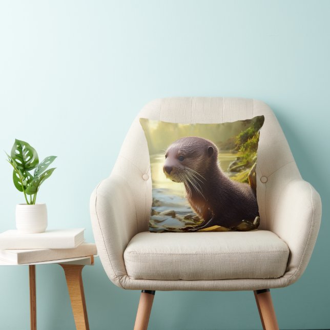 Baby Otter Wildlife Portrait  Cushion (Chair)