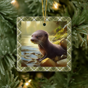 Baby Otter Wildlife Portrait Personalised Ceramic Ornament