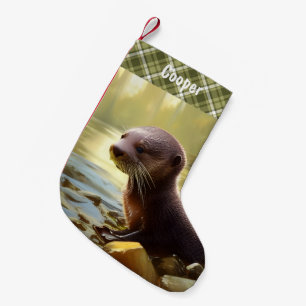 Baby Otter Wildlife Portrait Personalized  Small Christmas Stocking
