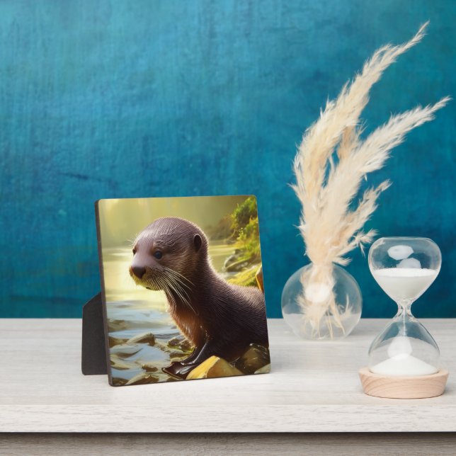 Baby Otter Wildlife Portrait Tabletop Plaque (Insitu)