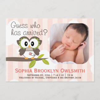 Baby Owl Announcements Girl