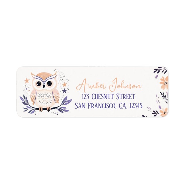 Baby Owl Boho Peach Lavender Floral Design -  (Front)