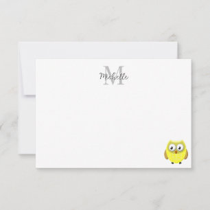 Baby Owl Cartoon Monogram Personalized  Card