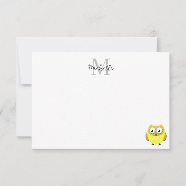 Baby Owl Cartoon Monogram Personalized  Card (Front)