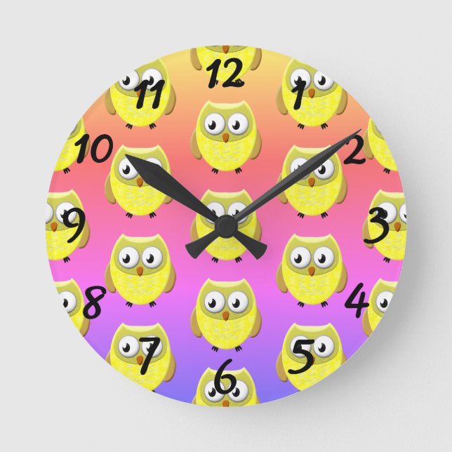 Baby Owl Cartoon Round Clock (Front)