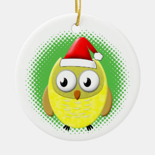 Baby Owl Cartoon Santas Hat Ceramic Tree Decoration