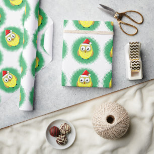 Baby Owl Cartoon Santas Hat Wrapping Paper