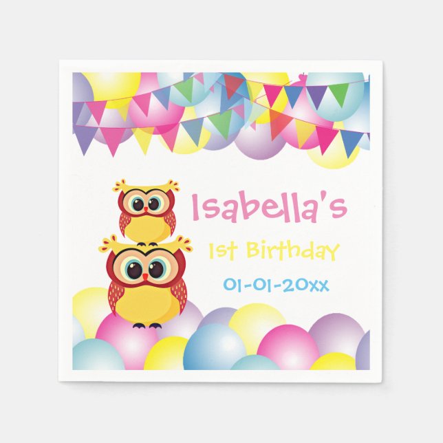 Baby owl Children birthday party Napkin (Front)