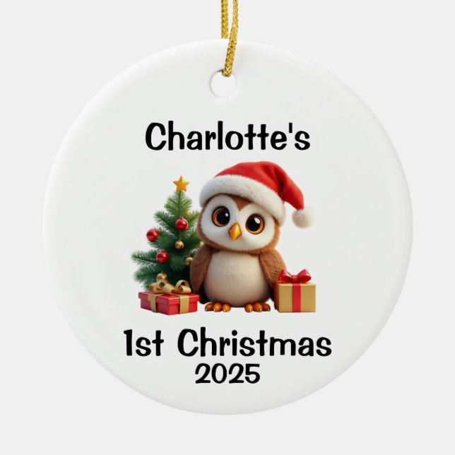 Baby Owl Christmas Ceramic Tree Decoration (Front)