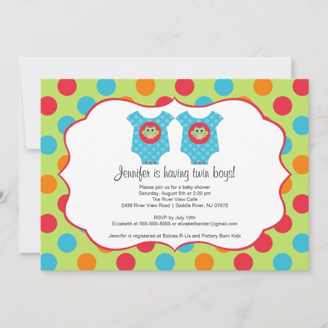Baby Owl Clothes Boy Twins Baby Shower Invitation (Front)