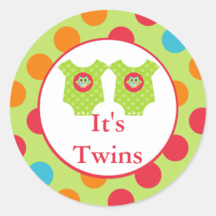 Baby Owl Clothes  It's Twins Baby Shower Sticker