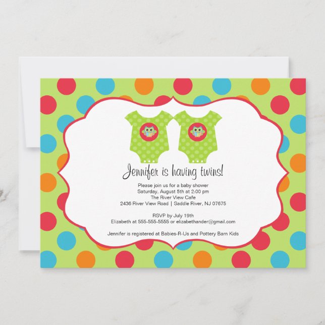 Baby Owl Clothes Twins Baby Shower Invitation (Front)