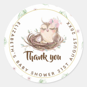 Baby Owl Couples Shower Rustic Eggs Nest Thank You Classic Round Sticker
