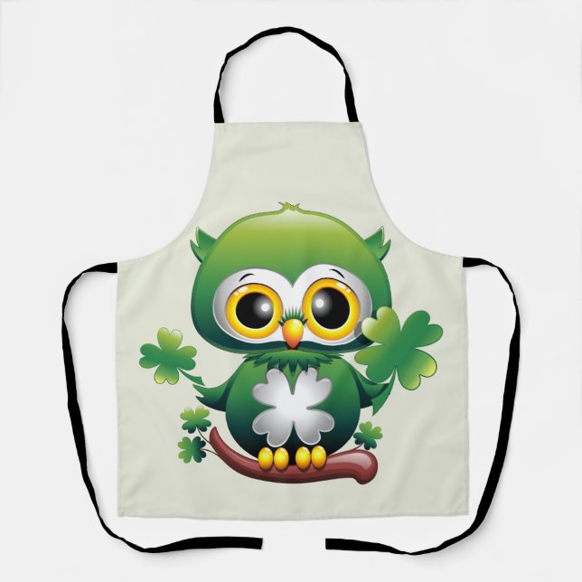 Baby Owl Cute St Patrick Cartoon Apron (Front)