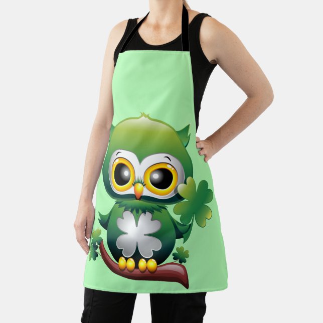 Baby Owl Cute St Patrick Cartoon Apron (Insitu)