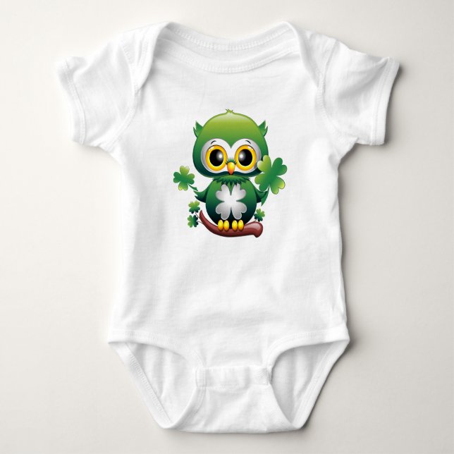 Baby Owl Cute St Patrick Cartoon Bodysuit (Front)